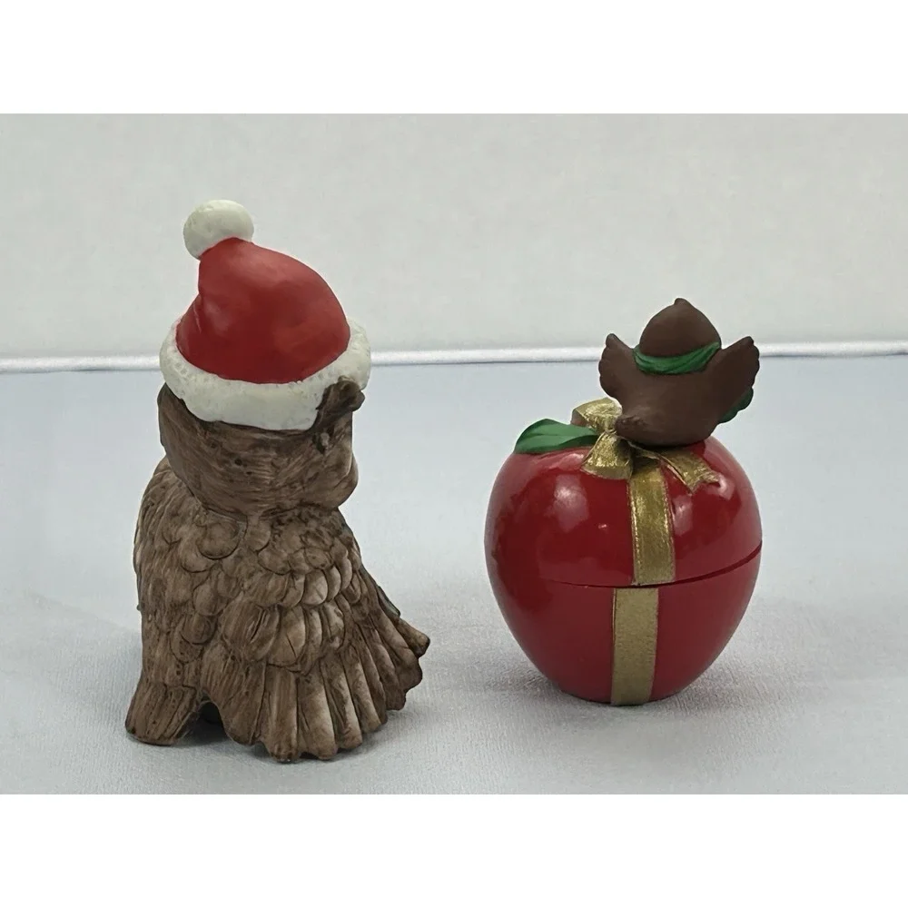 Vintage 1987 Hallmark Christmas Owl Trinket Box Lefton Owl Figurine Lot